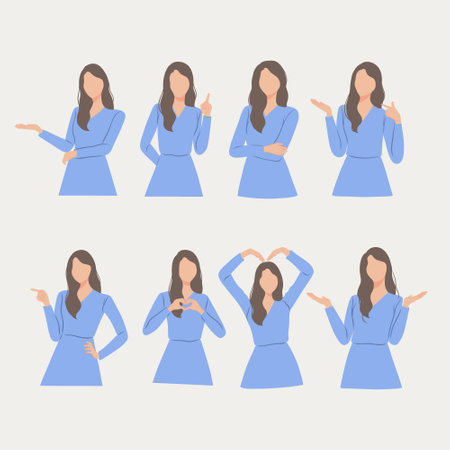 A collection of clipart illustrations depicting a woman in various poses.のイラスト素材