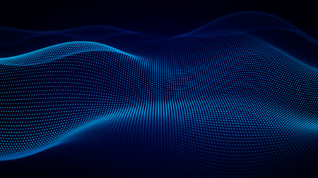 Futuristic technology glowing blue wave on dark background. Smooth gradient and abstract digital...