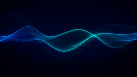Futuristic technology glowing blue wave on dark background. Smooth gradient and abstract digital...