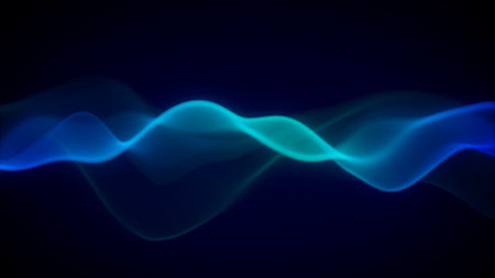 Futuristic technology glowing blue wave on dark background. Smooth gradient and abstract digital design. Perfect for modern tech visuals or innovative backgrounds.の写真素材