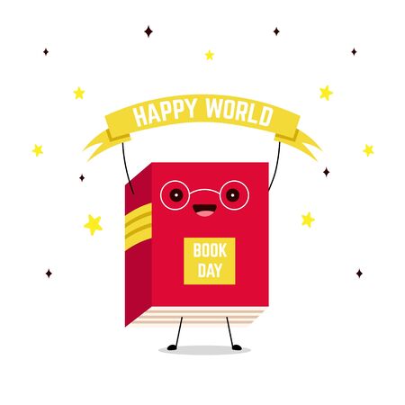 World book day cute character . Stack of colorful books with open book on teal background. Education vector illustration. のイラスト素材