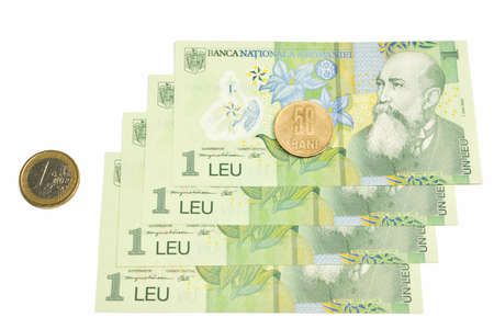 Rate exchange romanian currency and euroの写真素材