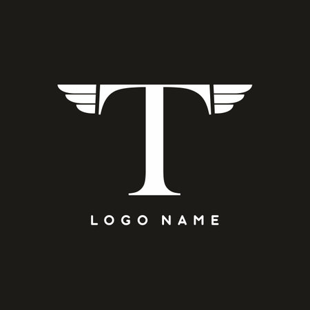 Black white T letter with wings vector logo template for business brandingのイラスト素材