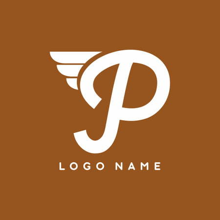 Script P letter with wings logo template for business brandingのイラスト素材