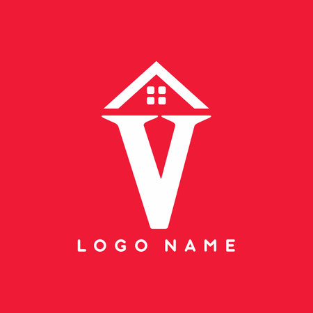 White color of V letter with house sign for real estate logo template for business brandingのイラスト素材