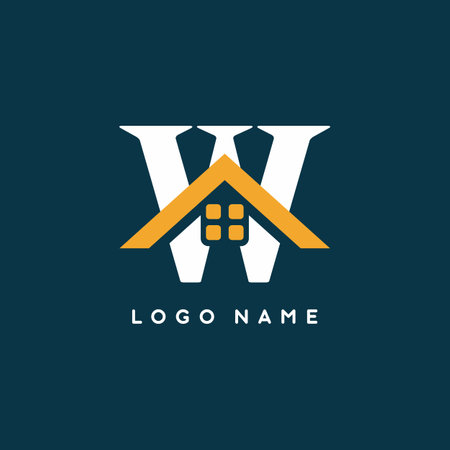 white gold of W letter with house sign for real estate logo template for business brandingのイラスト素材