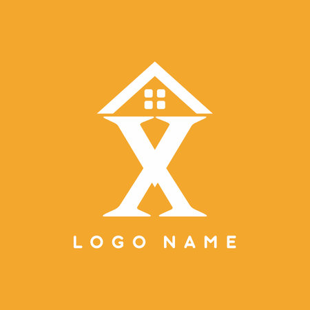 White gold of X initial letter with house sign for real estate logo template for business brandingのイラスト素材