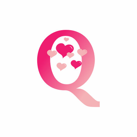 Pink Q initial letter with love sign valentine vector designのイラスト素材