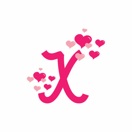 Pink X initial letter with love sign valentine vector designのイラスト素材