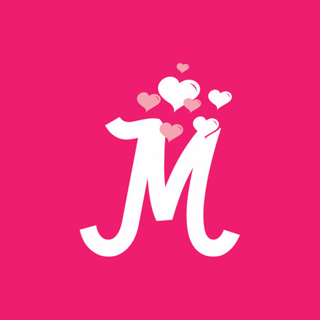 White pink of M initial letter with love sign valentine vector designのイラスト素材