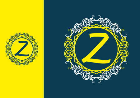 Blue yellow of Z initial in circle vintage frame designのイラスト素材