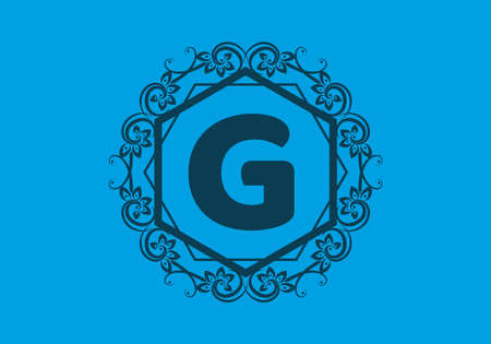 Blue initial G letter in classic hexagon designのイラスト素材