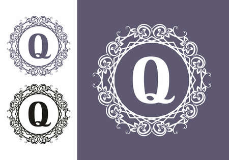 Vintage Q letter in circle vintage frame designのイラスト素材