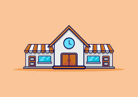 Grey orange big store building designのイラスト素材