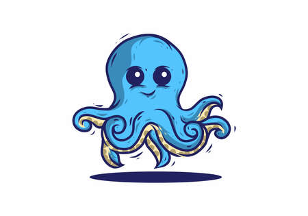 Smiling cute blue octopus illustration designのイラスト素材