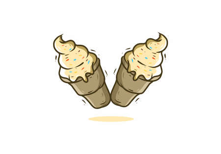 Couple of vanilla ice cream illustration drawing designのイラスト素材