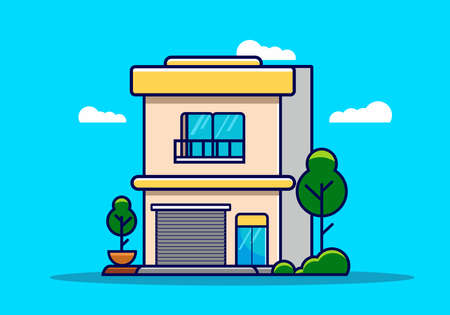 Two floor building flat illustration designのイラスト素材