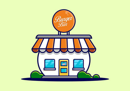 Burger bar store building flat illustration designのイラスト素材