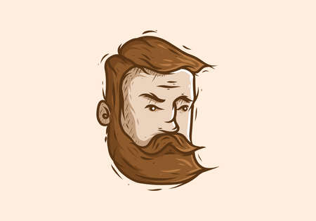 Beard man head illustration drawing designのイラスト素材