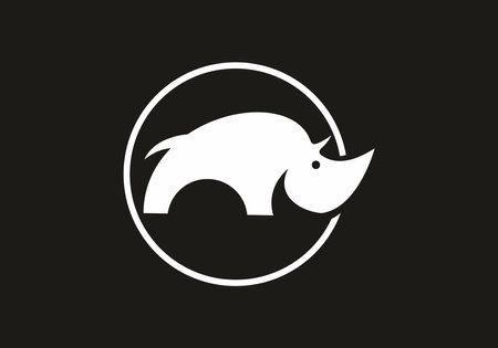 Black and white rhino in circle designのイラスト素材