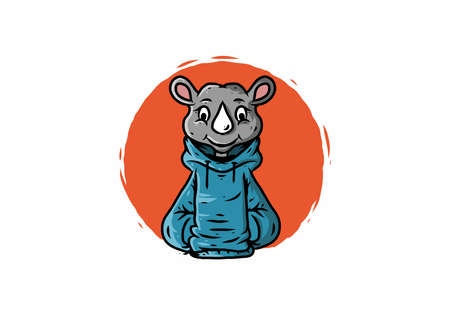 Rhino with blue hoodie illustration drawing designのイラスト素材