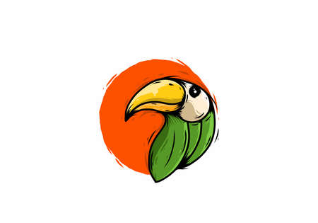 Simple green orange bird illustration designのイラスト素材