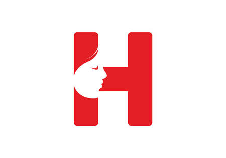 Red H initial letter with silhouette of women face designのイラスト素材