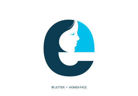 Blue e initial letter with silhouette of women face designのイラスト素材