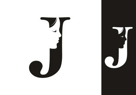Black and white J initial letter with silhouette of women face designのイラスト素材