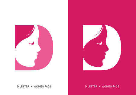 Pink purple C initial letter with silhouette of women face designのイラスト素材