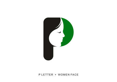 Black and green color of P initial letter with women face shape designのイラスト素材