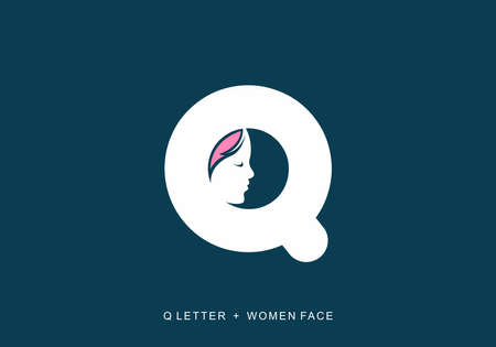 White and pink color of Q initial letter with women face shape designのイラスト素材