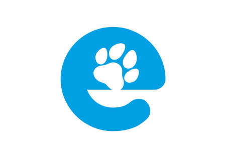 Blue e initial letter with animal paw shape designのイラスト素材