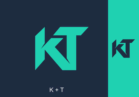Blue and tosca color of KT initial letter designのイラスト素材