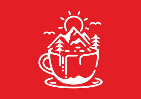 Red white mountain illustration on a cup designのイラスト素材