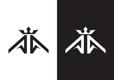 Black and white double A initial letter with crown designのイラスト素材