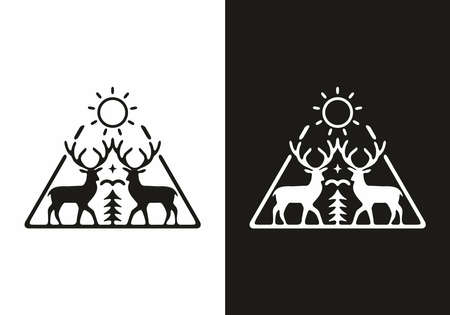 Twin deer and sun illustration designのイラスト素材