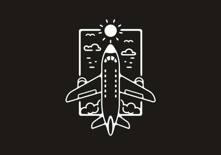 Black and white line art illustration of plane designのイラスト素材