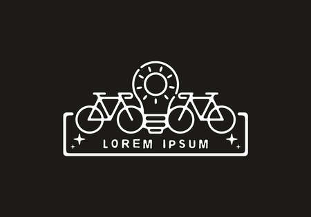 Black and white line art illustration of twin bicycle and sun designのイラスト素材