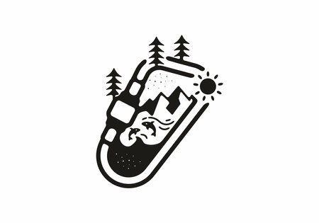 Nature life in carabiner line art illustration designのイラスト素材