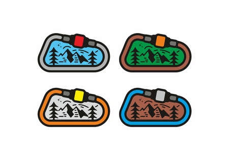 Colorful carabiner mountain badge illustration designのイラスト素材