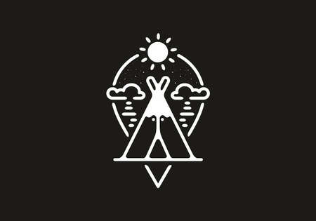 Black and white line art of camping tent designのイラスト素材