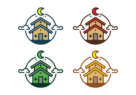 Colorful of 2 floor house and moon badge designのイラスト素材