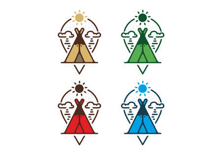 Colorful camping tent line art badge designのイラスト素材