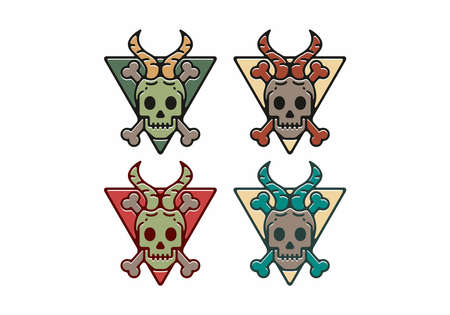 Colorful vintage illustration of skull with horn designのイラスト素材