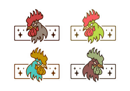 Vintage colorful line art of rooster designのイラスト素材