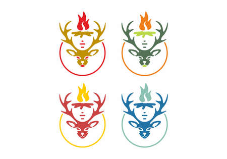 Colorful vintage illustration of deer head designのイラスト素材