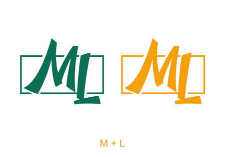 Yellow and green color of ML initial letter designのイラスト素材