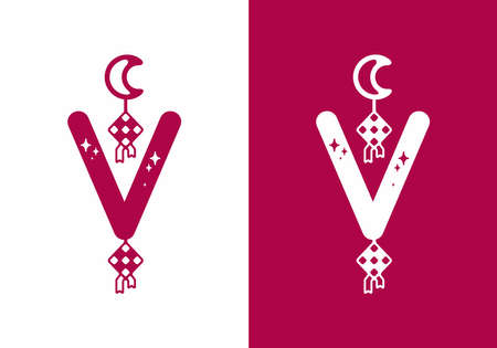 Pink white of V initial letter in ramadan theme designのイラスト素材