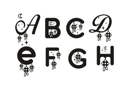 Black color of A B C D E F G H initial letter in ramadan theme designのイラスト素材